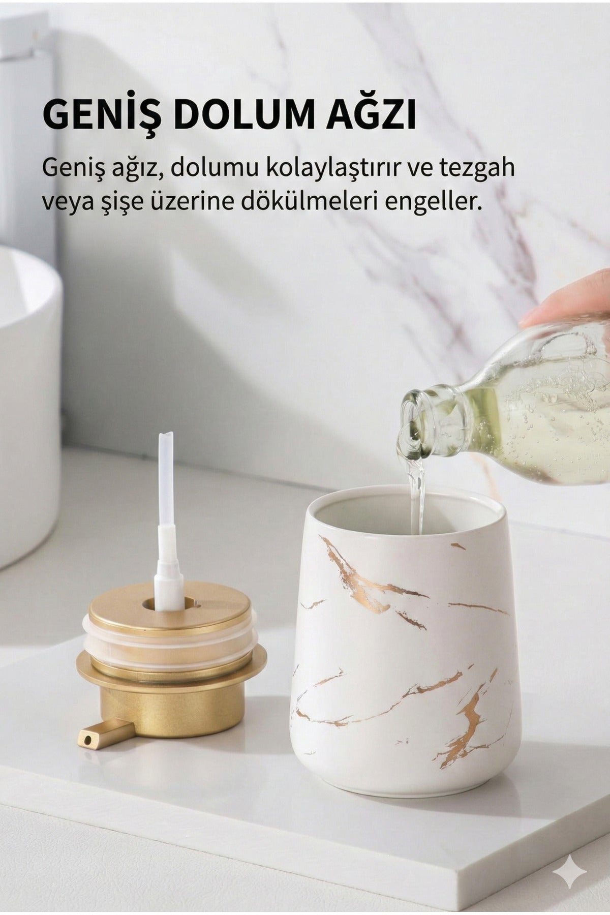 Lüks Mermer Desenli Seramik Banyo ve Mutfak Sıvı Sabunluk