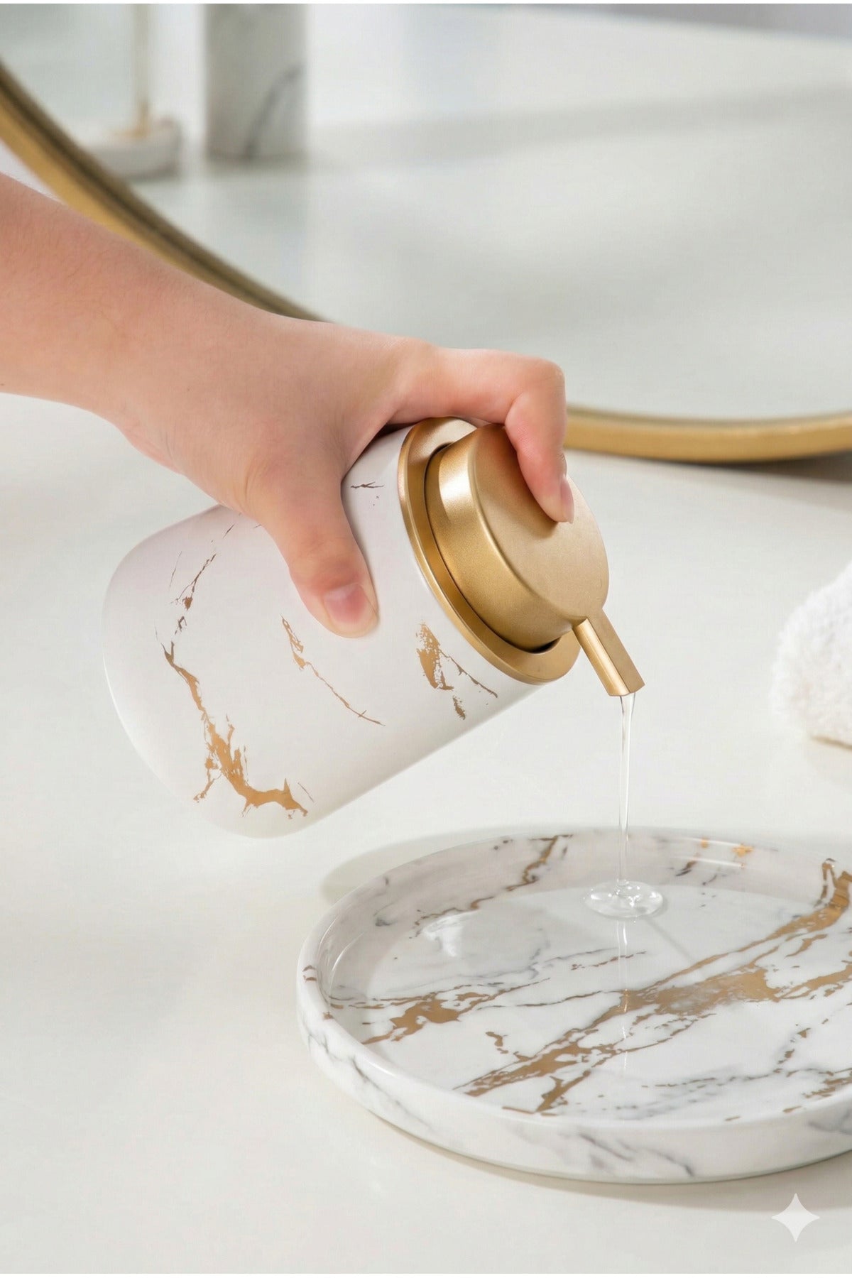 Lüks Mermer Desenli Seramik Banyo ve Mutfak Sıvı Sabunluk