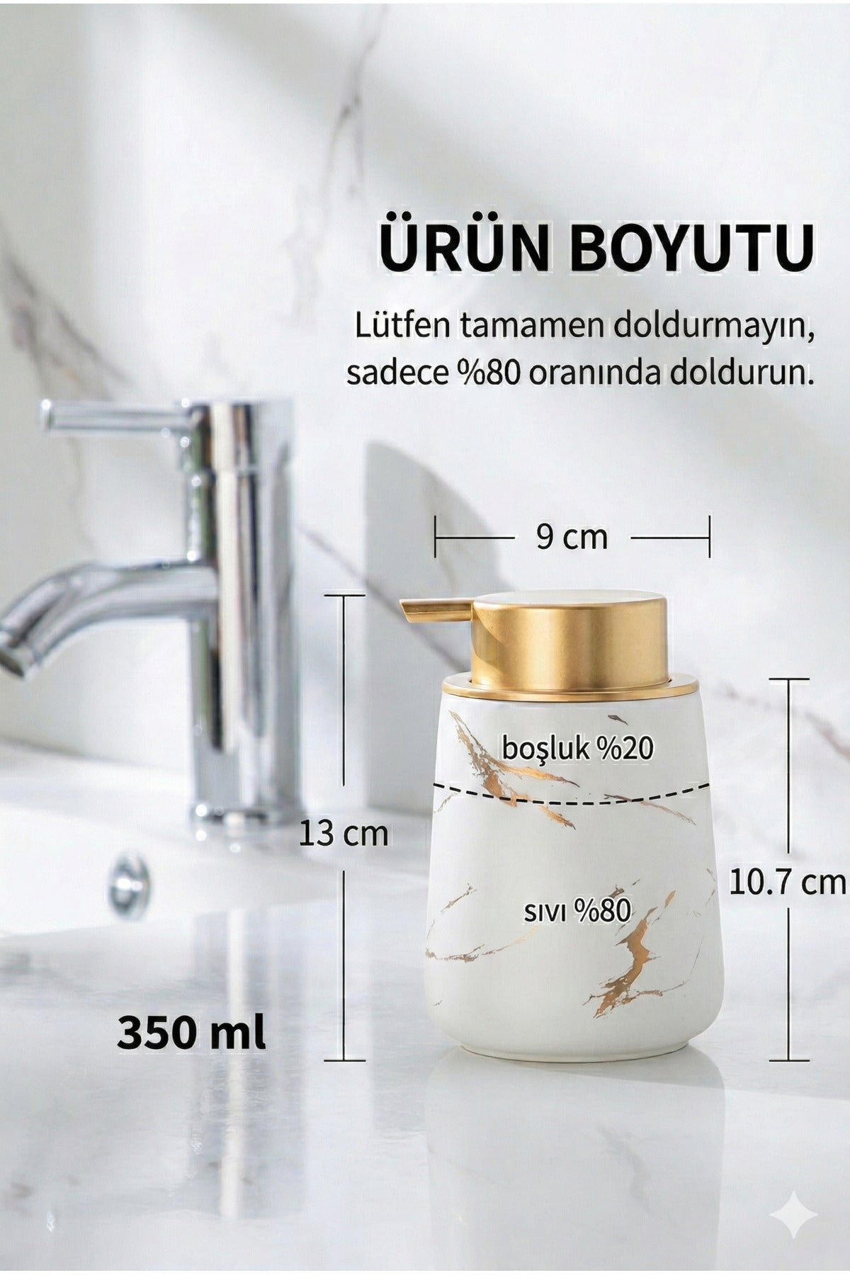 Lüks Mermer Desenli Seramik Banyo ve Mutfak Sıvı Sabunluk